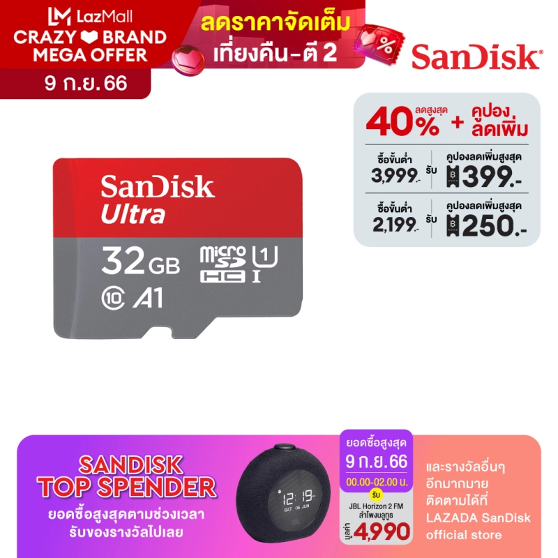 ภาพหน้าปกสินค้าSanDisk Ultra microSDHC, SQUA4 32GB C10 A1,Speed 120MB - (SDSQUA4-032G-GN6MN)