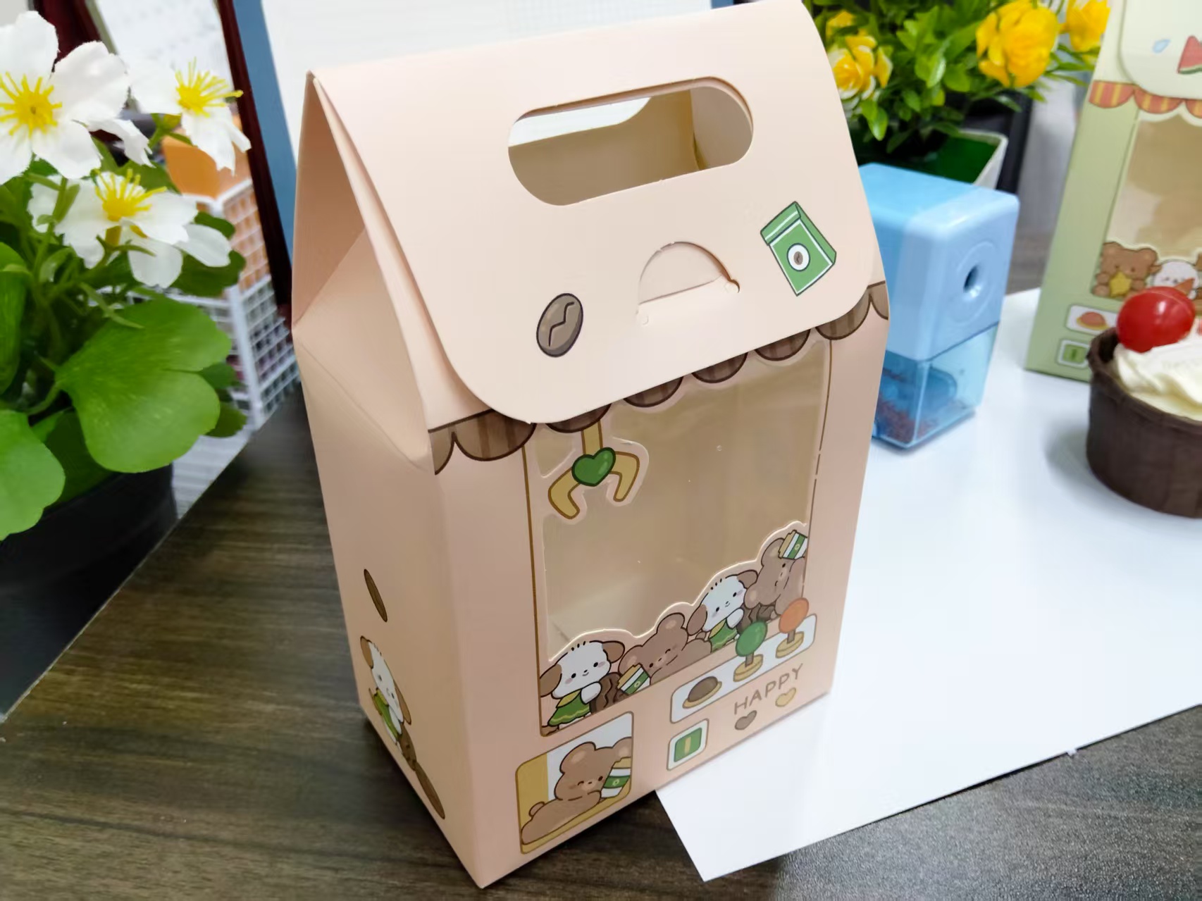 HUI กล่องของขวัญ ใส่ของชำร่วย ลายน่ารัก เเบบใหม่ มี2รุ่น หน้าใส-หน้าทึบ พร้อมส่งด่วนจี้