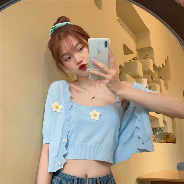 Daisy Set??  เซท (2) ชิ้น  เสื้อคลุมแขนสั้น+สายเดี่ยว ใส่เป็นเซตหรือแยกใส่ ก้อคุ้มสุดๆ