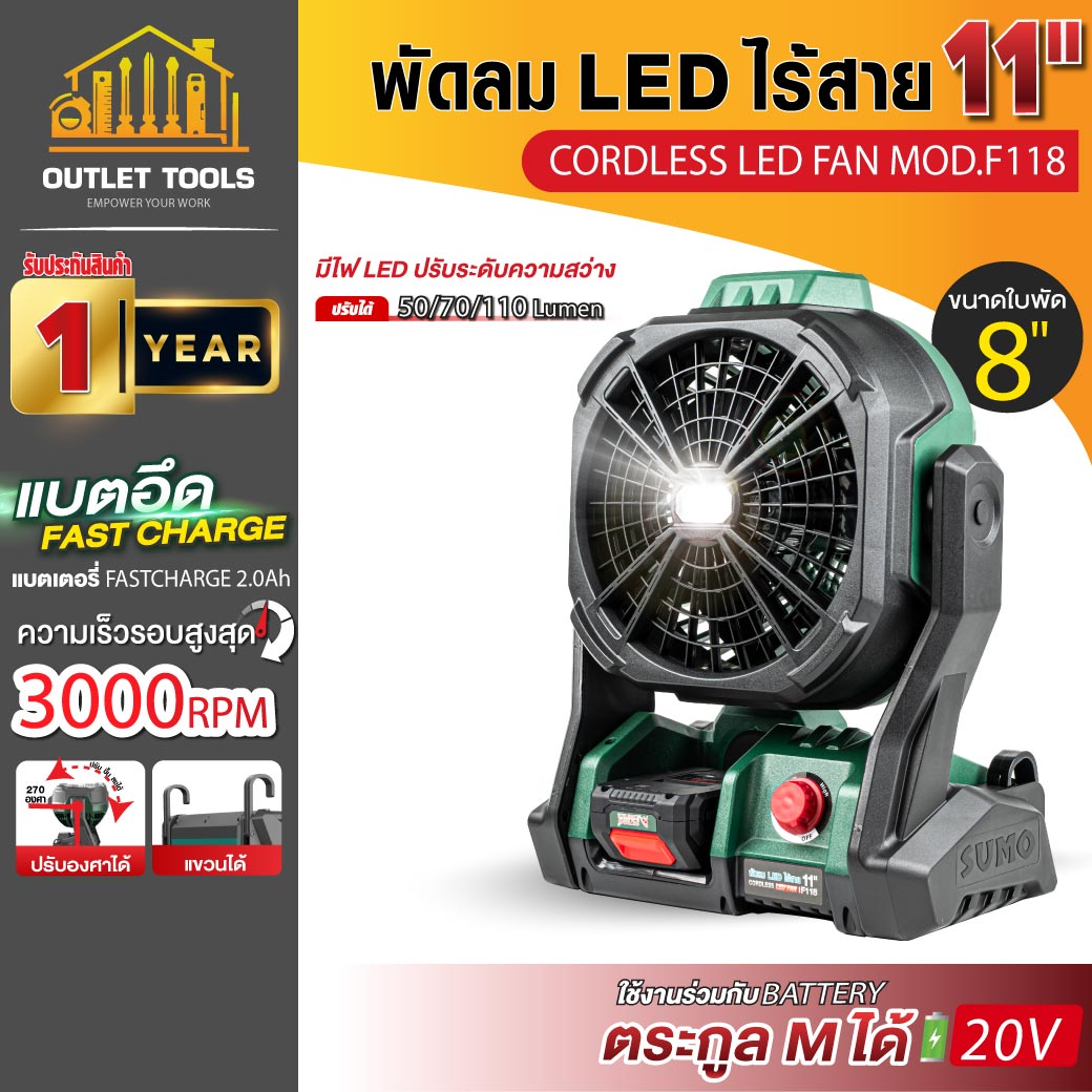 พัดลมไร้สาย พัดลมLedไร้สาย พัดลมแคมป์ Sumo แบตอึด เปิดแรงสุดได้ต่อเนื่อง 4ชม. ชาร์จเร็วเพียง 1ชม. ราคา 360 บาท*ส่งฟรี