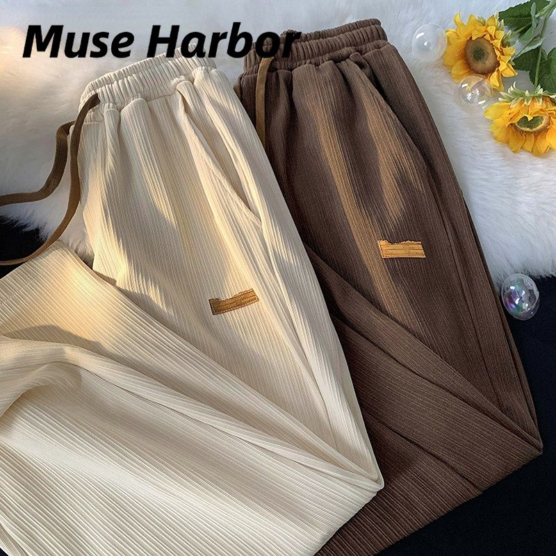 Muse Harbor กางเกงลำลองฤดูร้อนผ้าไอซ์ซิลิ้งกางเกงขายาวเอวยางยืดแบบบางสำหรับผู้ชายกางเกงลำลองผ้ายืดสูงไซส์ใหญ่สำหรับผู้ชายและผู้หญิง ราคา 72 บาท*ส่งฟรี