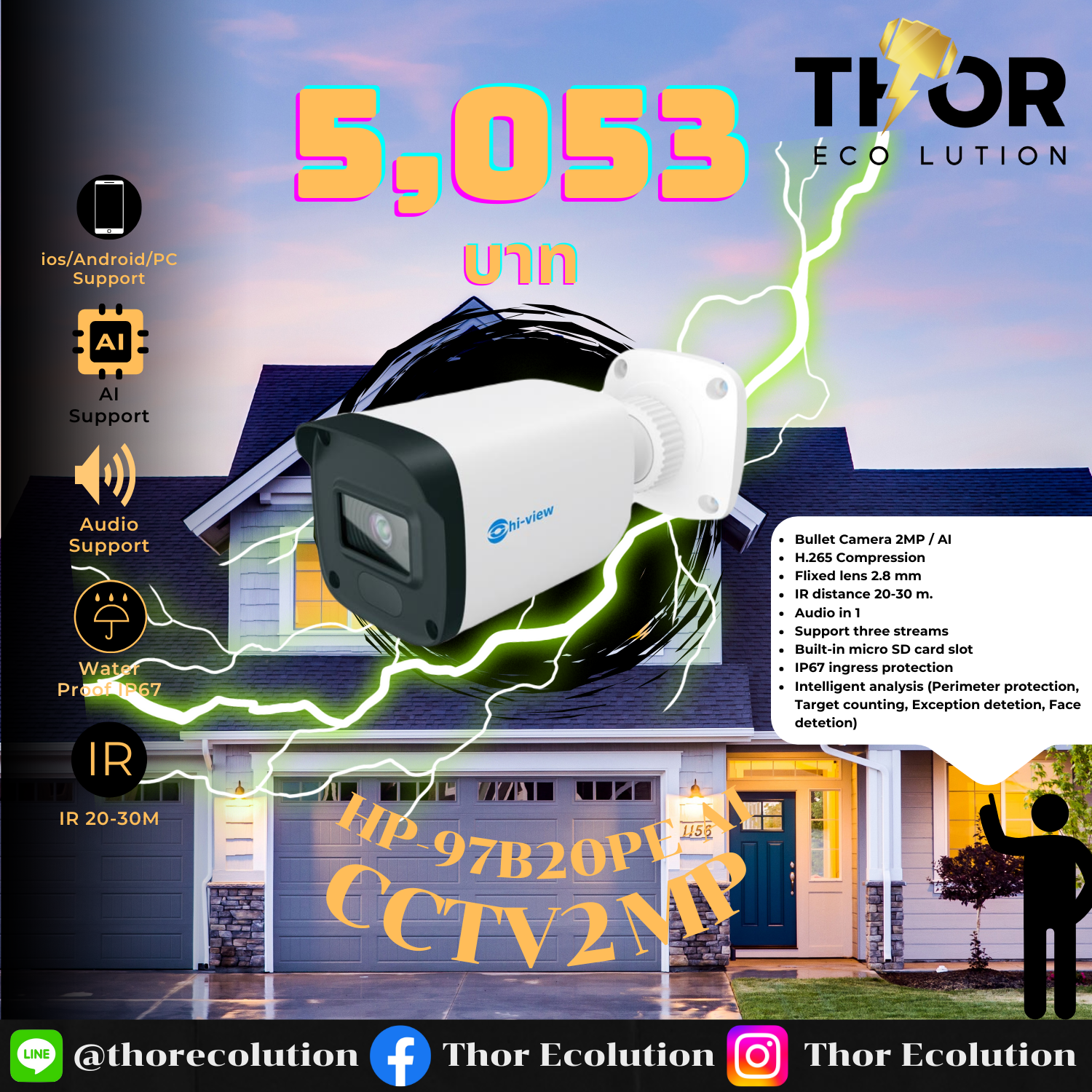 HP-97B20PE-E3-AI 2MP รองรับระบบ AI บันทึกเสียงได้ ฟรีบริการติดตั้งต่อจุด ราคา 5,053 บาท*ส่งฟรี