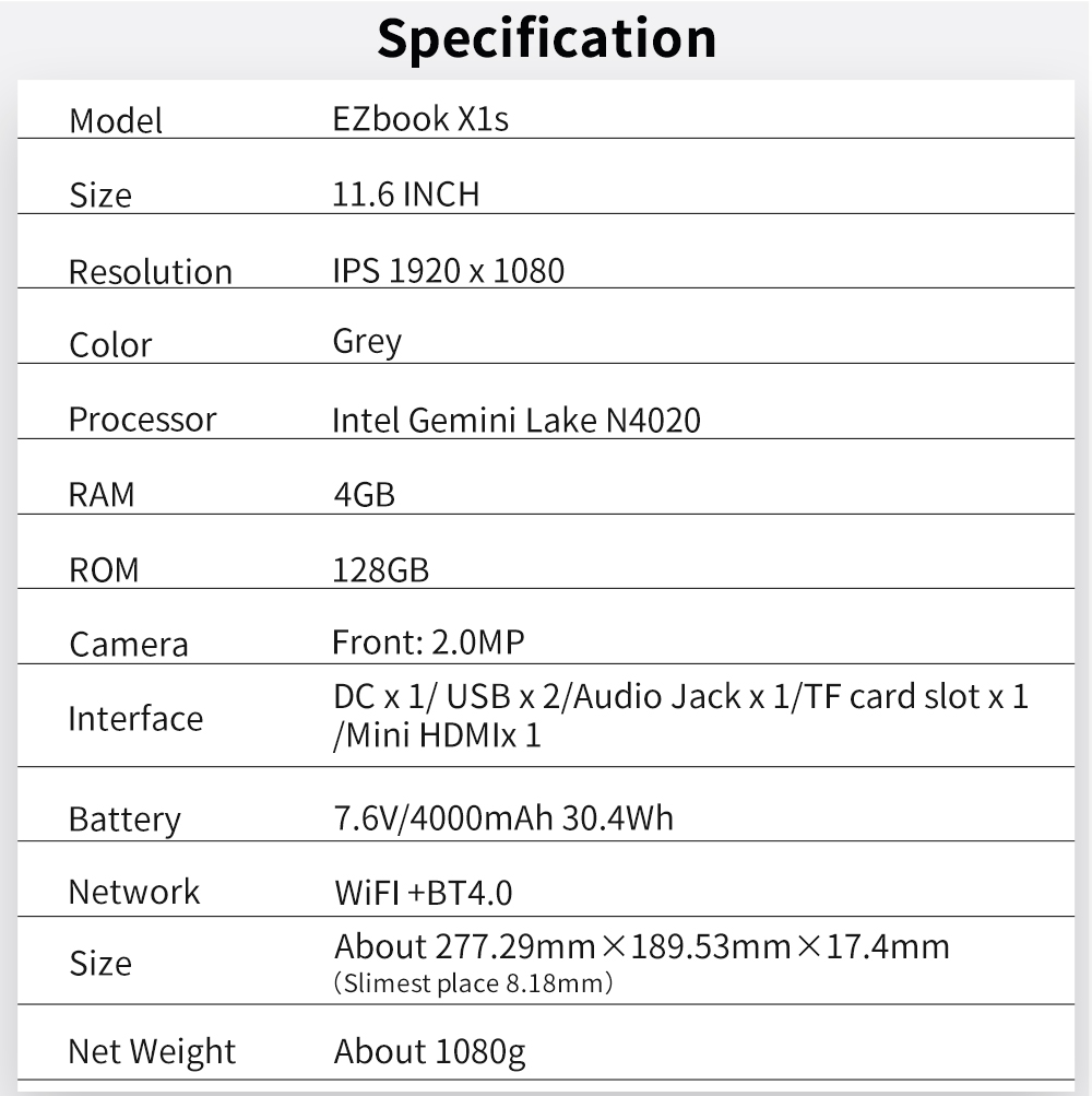 ภาพอธิบายเพิ่มเติมของ J EZBOOK X1s โน๊ตบุ๊ค 11.6 inch 1920*1080 4GB DDR4 128GB Notebook Windows 10 Tablet Laptop