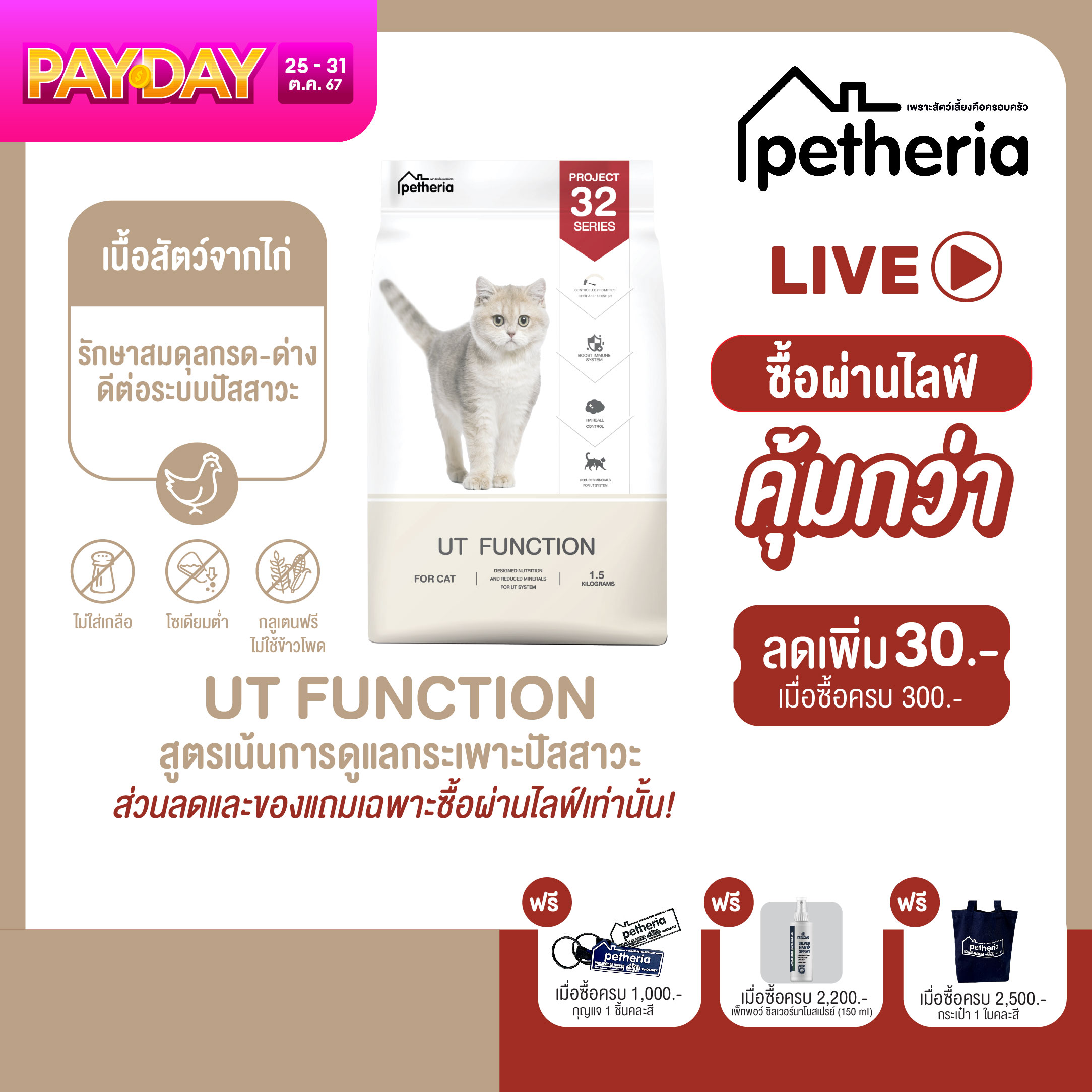 PROJECT 32 SERIES อาหารแมวสูตรดูแลกระเพาะปัสสาวะจากเพ็ทเทอเรีย ราคา 281 บาท*ส่งฟรี