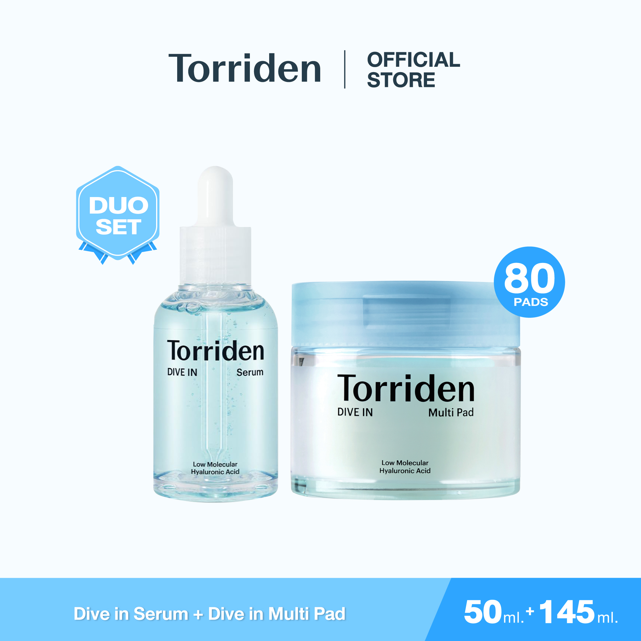 [Special Set] Torriden Dive In Hyaluronic Acid Serum (50ml) + Dive In Low Molecular Hyaluronic Acid Multi Pad (80แผ่น)