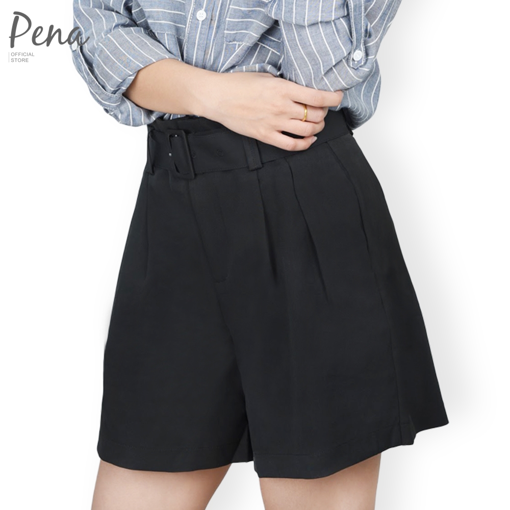 Pena house  กางเกงขาสั้นสำหรับผู้หญิง มีเข็มขัดผ้า POPS012001