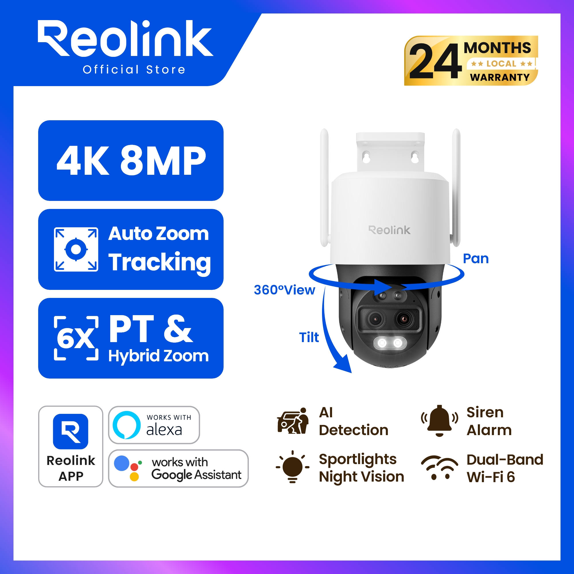 เลนส์กล้องถ่ายรูป Camera Lens Reolink Trackmix Wifi กล้องคู่ 4K 8Mp 6X ซูมหมุน 360 การติดตามอัตโนมัติภาพสี ราคา 7,017 บาท*ส่งฟรี