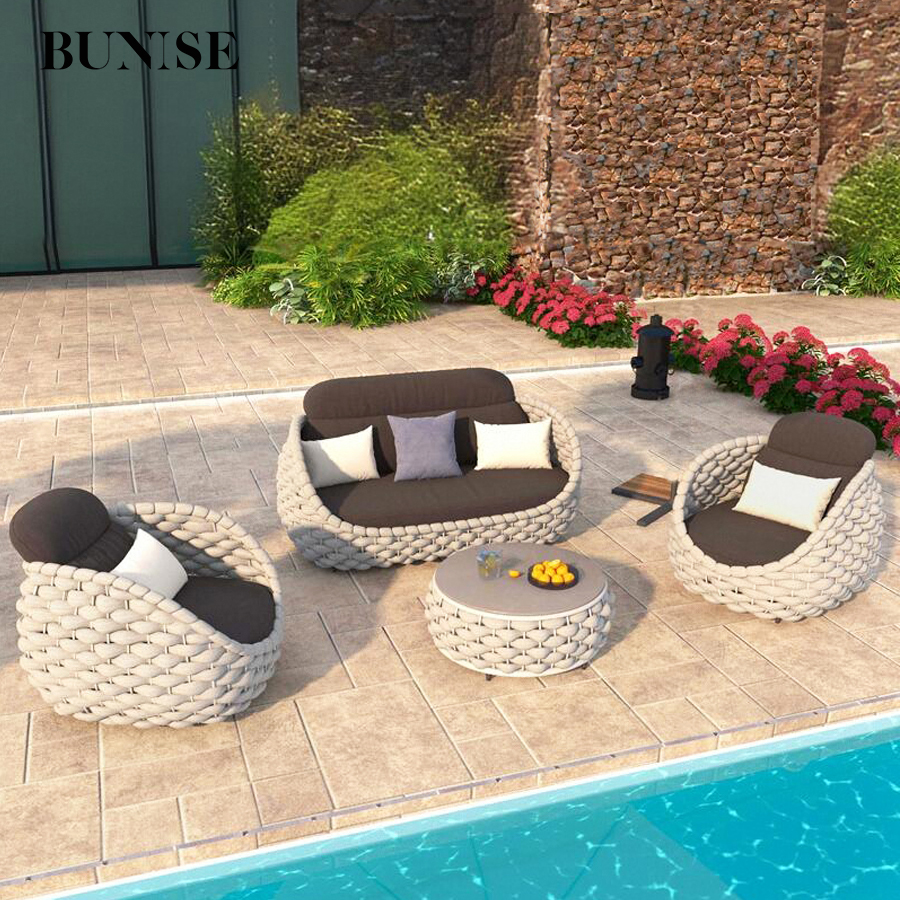 Bunise P3404 Outdoor Wicker Sofa Rattan Chair Furniture Deck Tea Table Set Living Room Outdoor Patio Balcony Sofa ราคา 11,113 บาท*ส่งฟรี