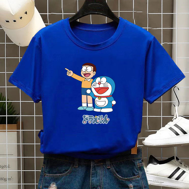 Fashion Shop Stoer เสื้อทีเชิร์ตขายดี เสื้อยืดคอกลมแฟชั่นunisex เสื้อยอดฮิตลาย เสื้อแขนสั้น เสื่อคู่รัก ใส่ได้หญิงและชาย ลาย Doraemonลายโดเรม่อน T0101