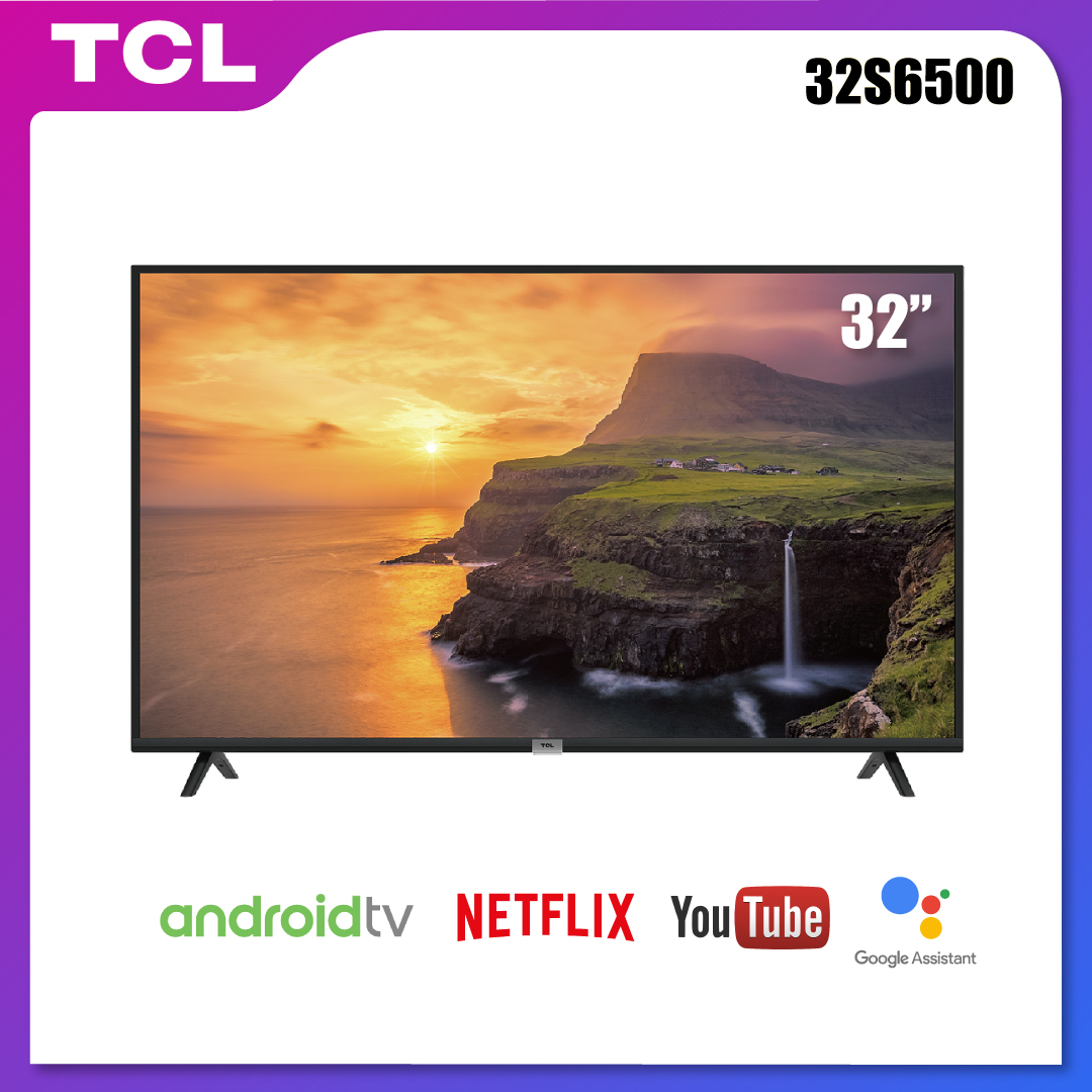 TCL ทีวี 32 นิ้ว LED Wifi HD 720P Android 8.0 Smart TV (รุ่น 32S6500)-HDMI-USB-DTS-google assistant & Netflix &Youtube0-1.5G RAM+8GROM แถมฟรี Voice Search remote / Android TV