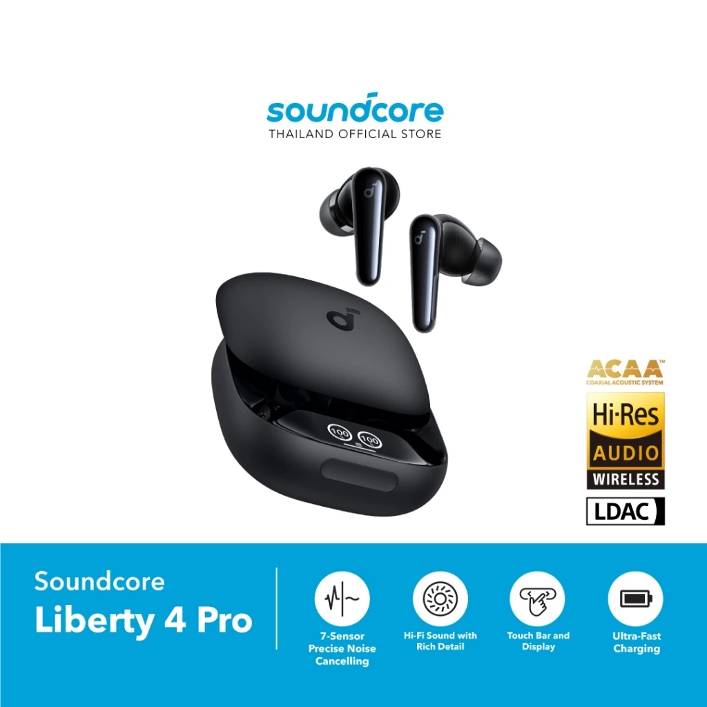 Soundcore Liberty 4 Pro Noise Cancelling True-Wireless Earbuds หูฟังบลูทูธไร้สาย 5.3 ลดเสียงรบกวน True-Wireless Earbuds ราคา 5,490 บาท*ส่งฟรี