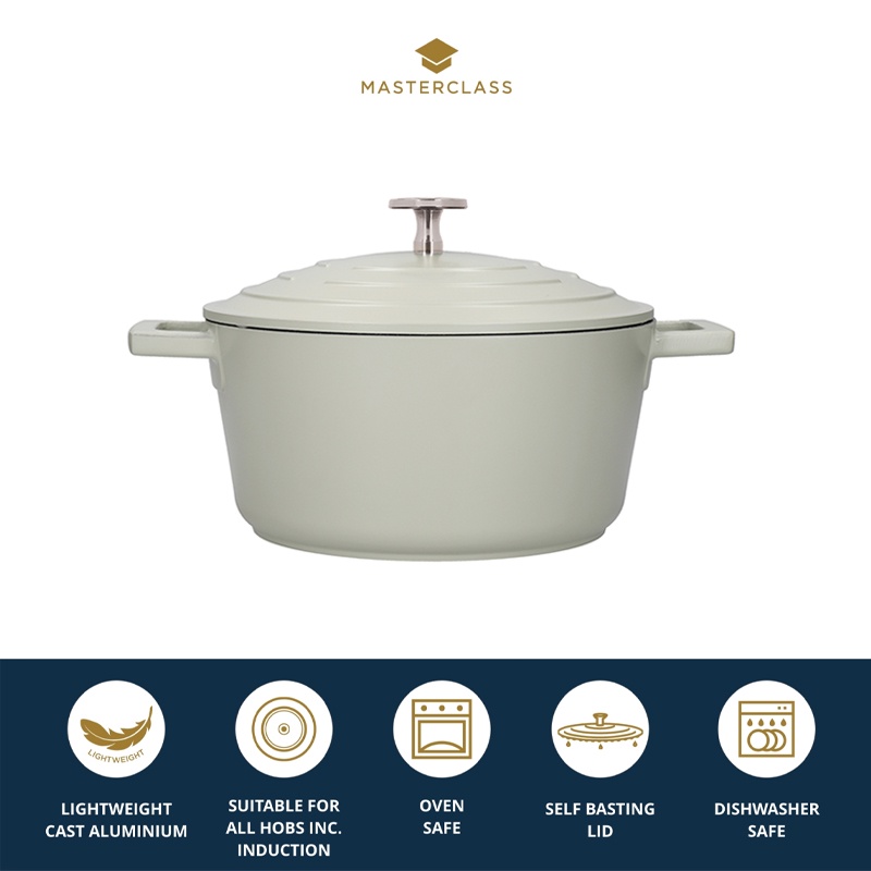 MasterClass Double Layer Non Stick Lightweight Cast Aluminium Casserole Dish Cooking Pot with Lid (works with all Hobs and Oven Safe) - Mint หม้ออบกลมพร้อมฝา ราคา 1,535 บาท*ส่งฟรี
