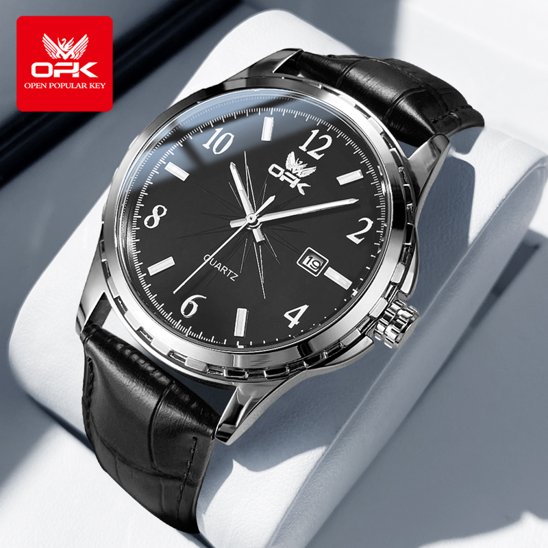 [Opk Men's Watch 2026 Casual Waterproof, Quartz Watch, Luminous Leather Strap Watch with Free Box,OPK Watch Men Original Waterproof 2024 New Casual Fashion Calendar Luminous Leather Watch Band Quartz Watches With Free Box,] ราคา 310 บาท*ส่งฟรี