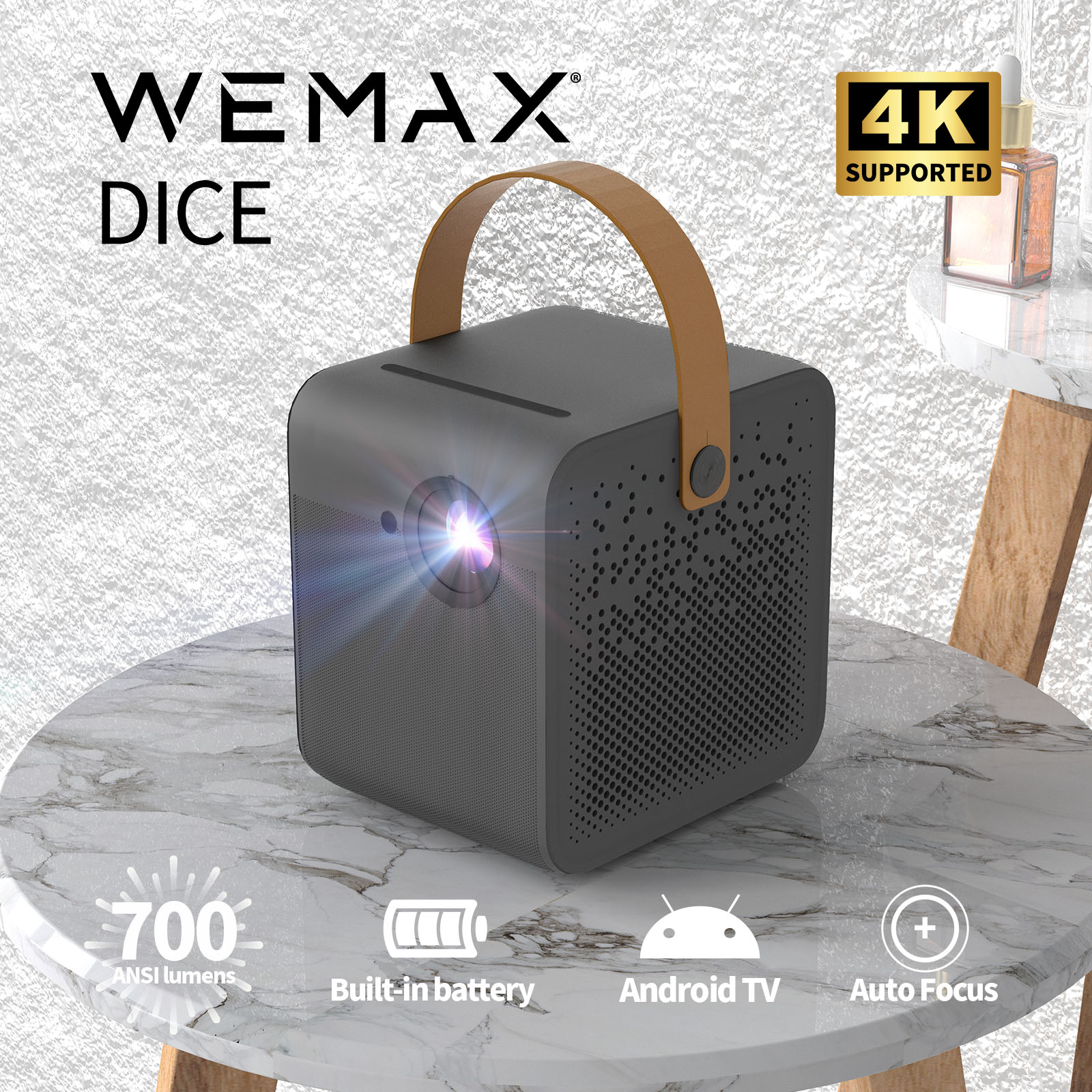WEMAX DICE 700 ANSI Lumens 1080P FHD Portable Outdoor Movie DLP Projector Auto Focus Dolby Audio Home Theater 4K Supported WiFi ราคา 23,999 บาท*ส่งฟรี