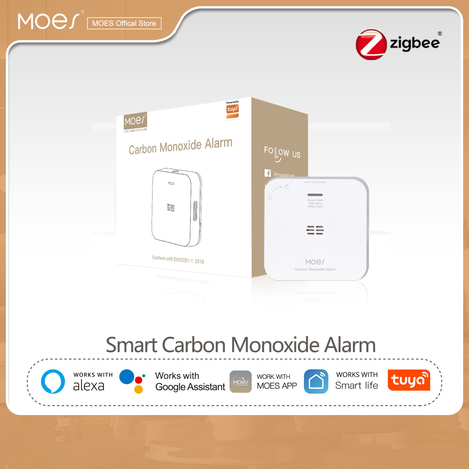 MOES Tuya ZigBee CO Detector Alarm Gas Leak Carbon Monoxide Detector Wireless Household Gas Siren Alarm Sensor Smart Safety Home ราคา 1,143 บาท*ส่งฟรี