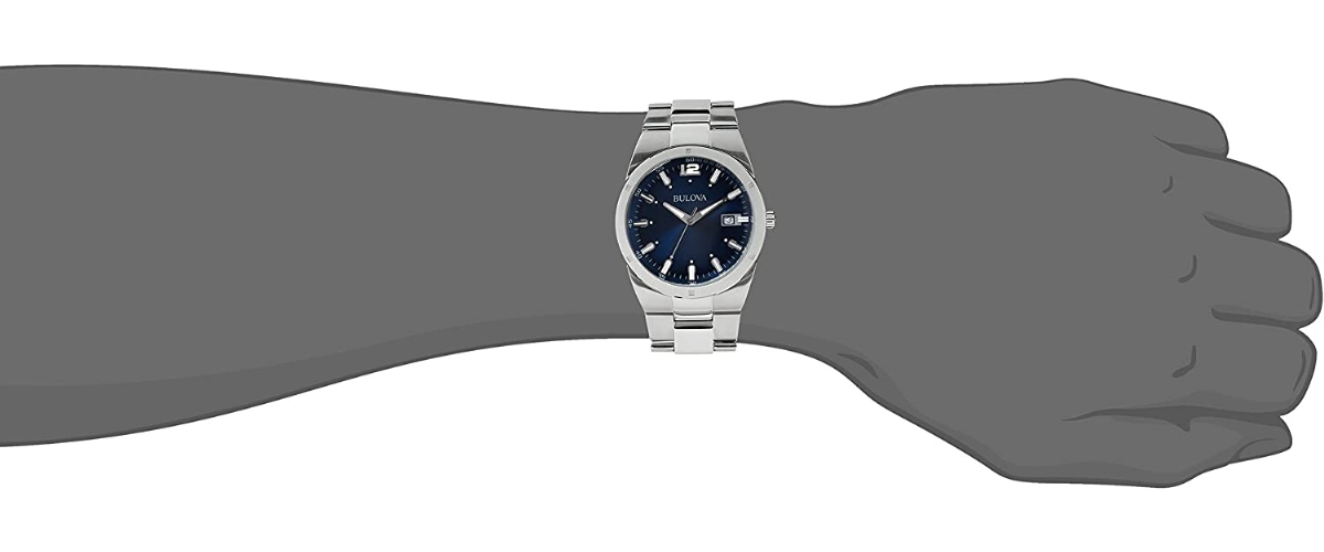 Bulova Men's Classic Stainless Steel 3-Hand Calendar Date Quartz Watch,  Blue Dial Style: 96B220