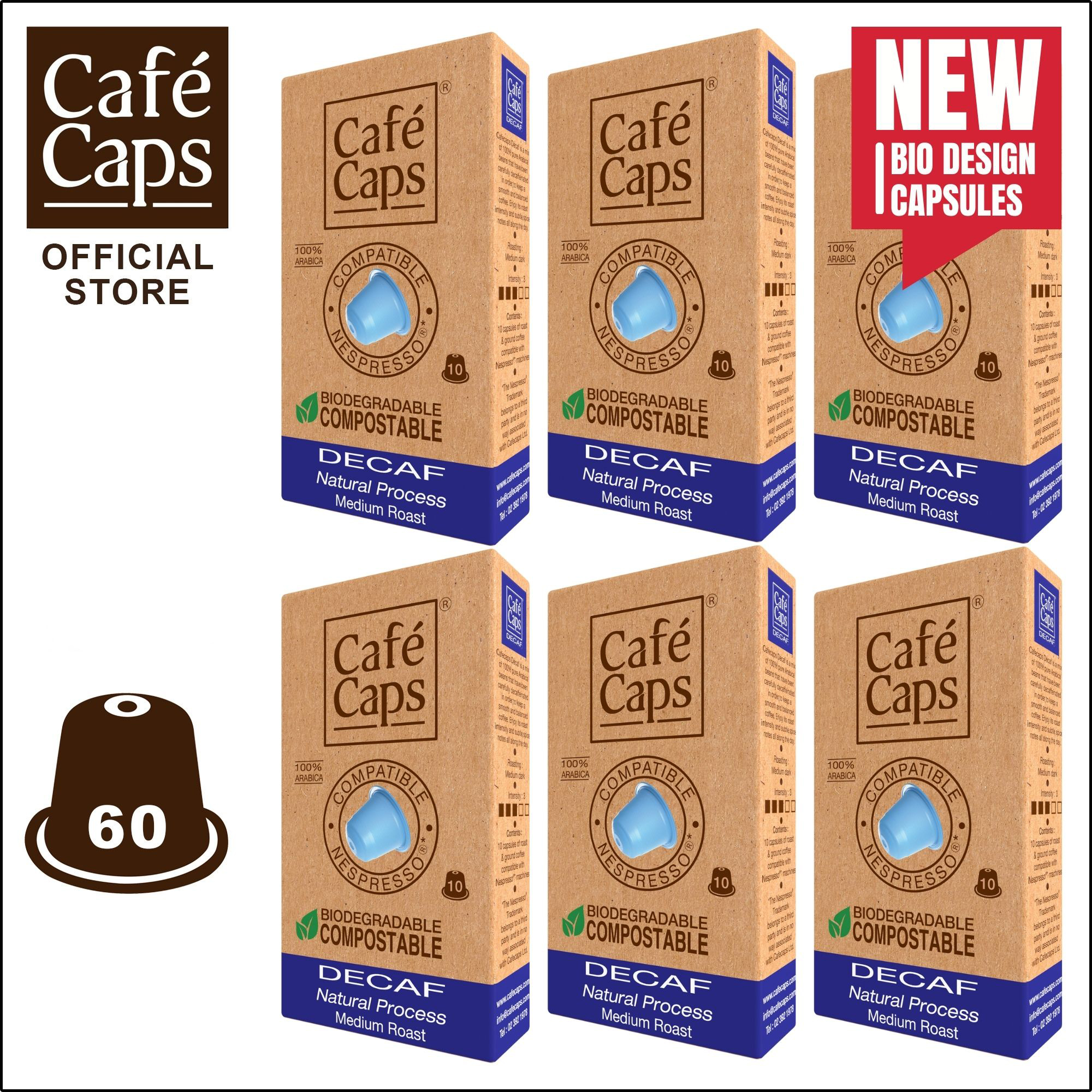 Cafecaps - Coffee Capsule Nespresso Compatible Decaf (6 Box X10 capsules) - Medium Roasted Colombian Arabica beans delivers Caramel Toffee taste. NO cafein ราคา 899 บาท*ส่งฟรี