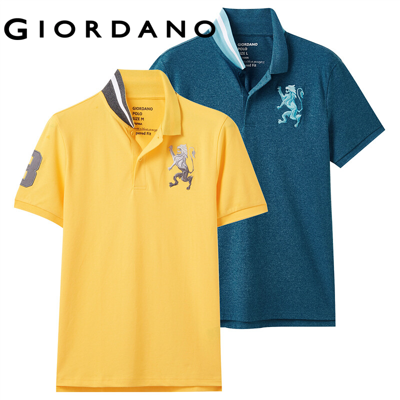 [2 pcs] Giordano Men Polo Shirts Embroidered Polo T-Shirt Contrast Pique Slim Short Sleeve Pack of 2 Free Shipping 01240723