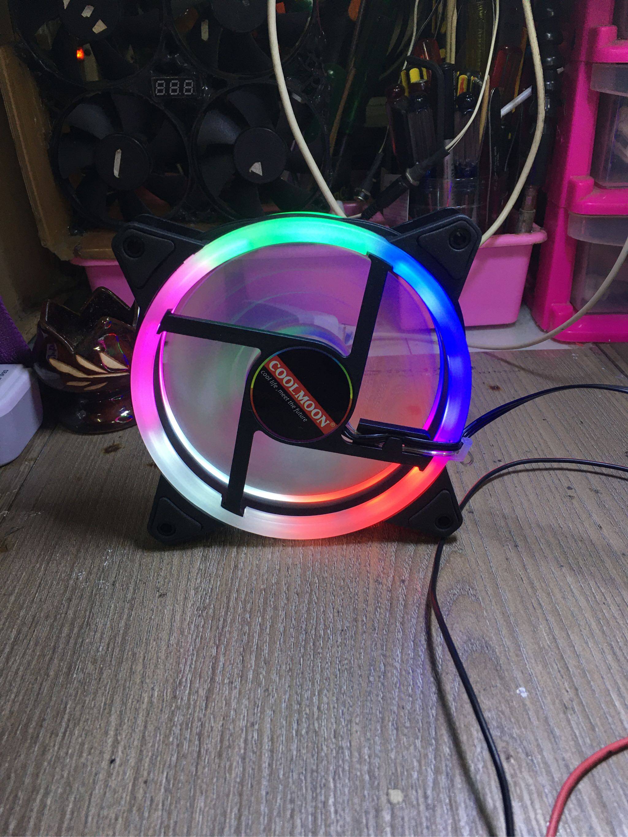 รายละเอียดเพิ่มเติมเกี่ยวกับ 【กรุงเทพจัดส่งที่รวดเร็ว】color กรณี RGB วงกลมระบายความร้อน 2 แหวน cpu led พัดลม 120 มิลลิเมตร 12 เซนติเมตร RGB LED แหวนสำหรับคอมพิวเตอร์เมนบอร์ดคูลเลอร์น้ำหม้อน้ำเย็น ความเร็ว 1200