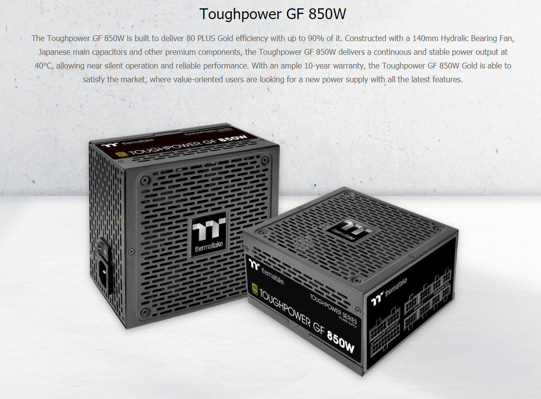 รูปภาพรายละเอียดของ Power S 850W (อุปกรณ์จ่ายไฟ) PSU Thermaltake Tower GF 850W 80 PLUS Gold พาวเวอร์ซัพพลาย ( เทียบเท่า RM850 ROG 850G AP850GM A850GF ) / 650W 750W 850W