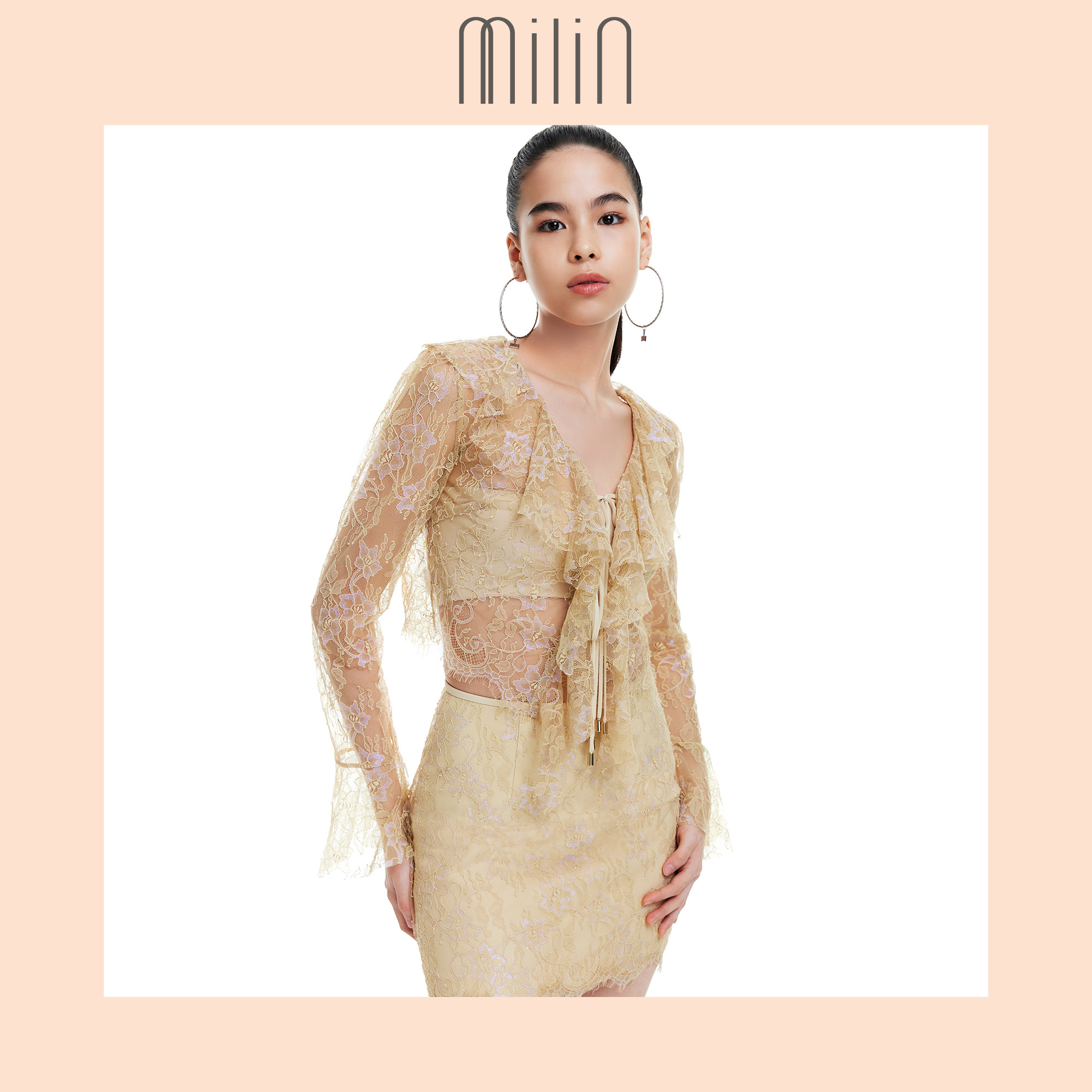 [MILIN] V neckline Bow tie and ruffles open front lace jacket เสื้อคลุมแจ็คเก็ตลูกไม้แต่งระบายและ ผูกโบว์ด้านหน้า / Amanda Jacket 39 ราคา 1,466 บาท*ส่งฟรี