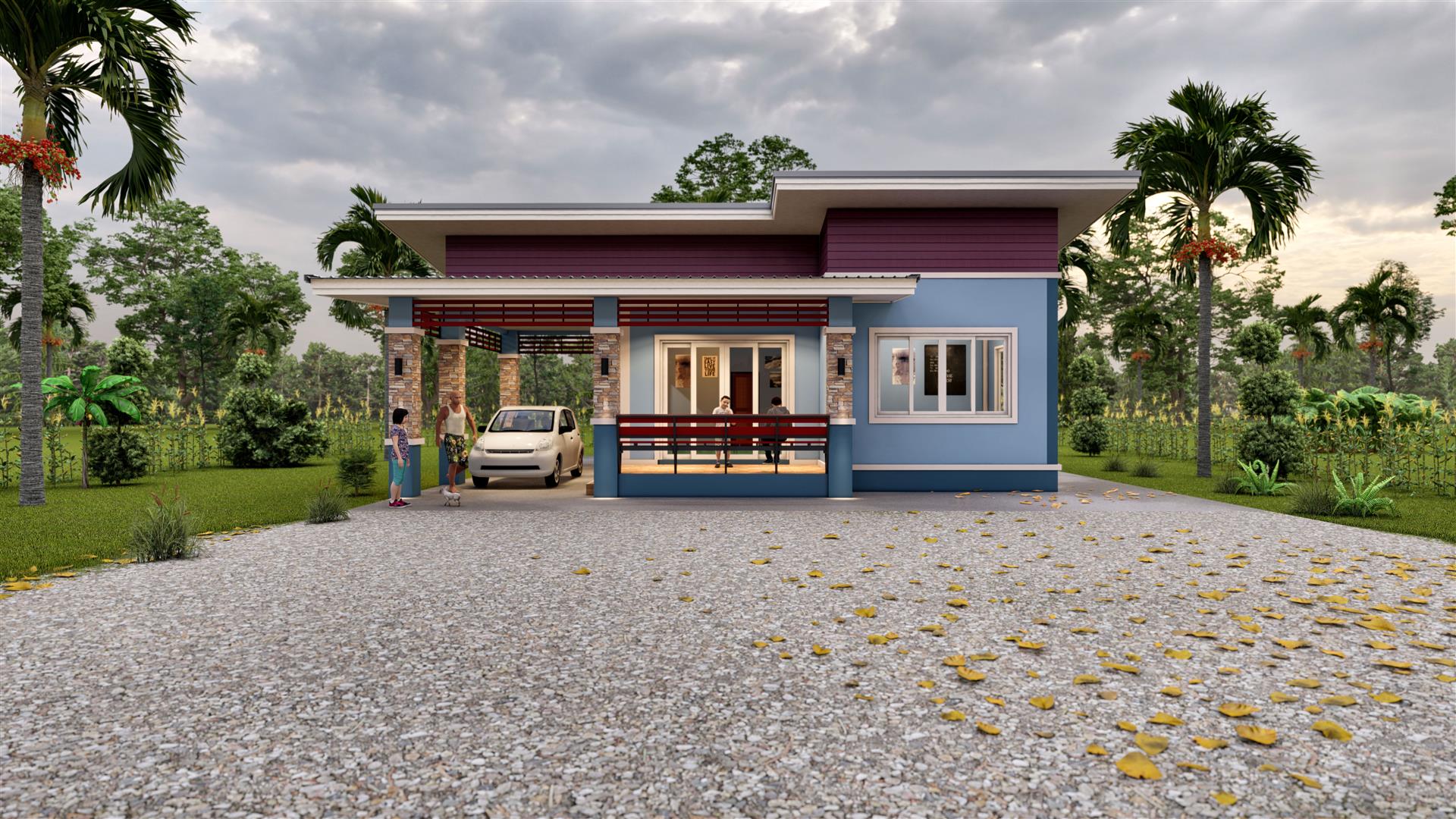 แบบบ้านชั้นเดียวแบบบ้านเกษตรชะอวด2ห้องนอน1ห้องน้ำ BluePrint-0208 แบบบ้านพร้อมปลูกสร้างขออนุญาตก่อสร้างและยื่นกู้ธนาคารด้วย Boq