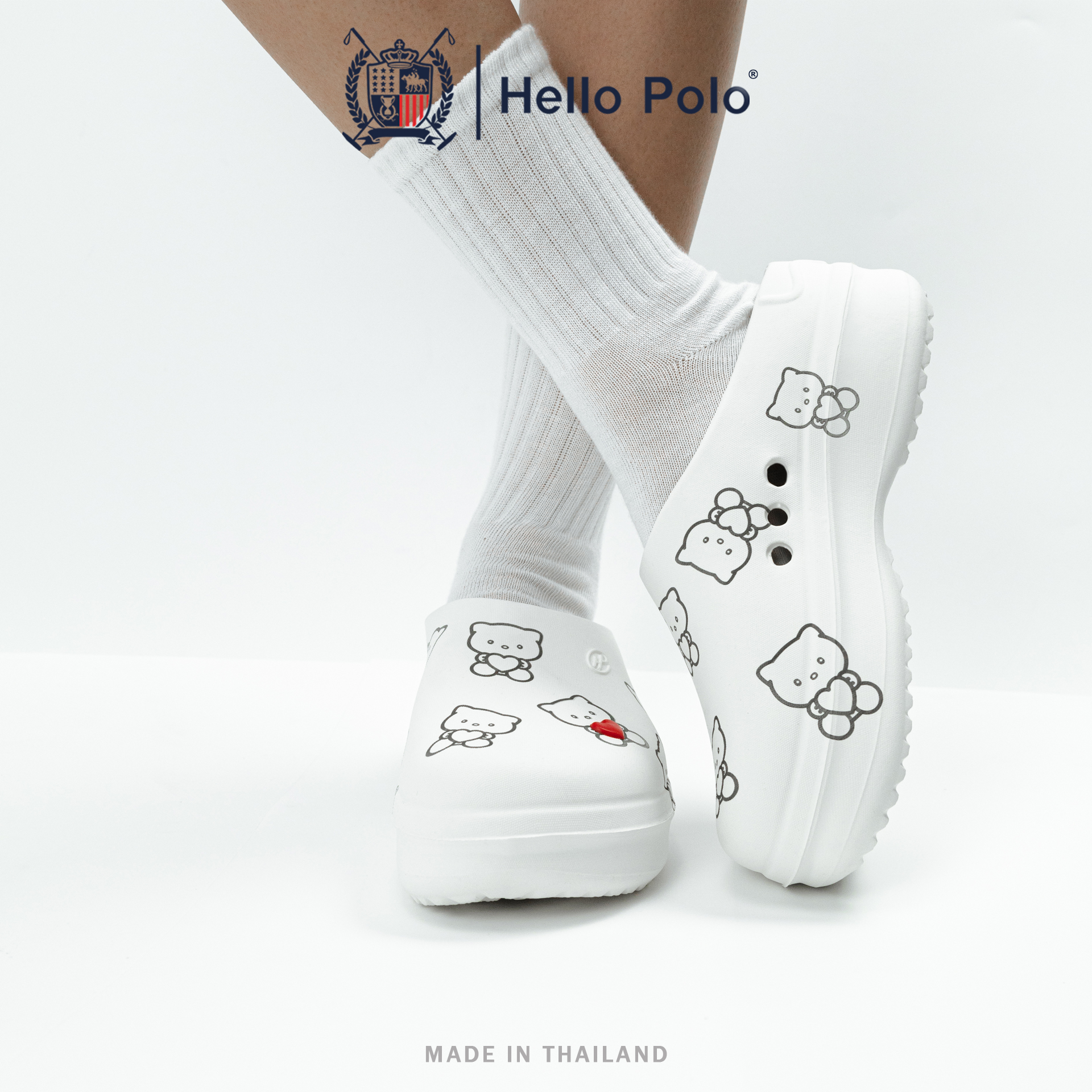 Hello Polo, Cat-Patterned Shoes Slip-On Shoes for Women, Eva, Reinforced Heel, Size 36-41, Model Hp8009A ราคา 179 บาท*ส่งฟรี