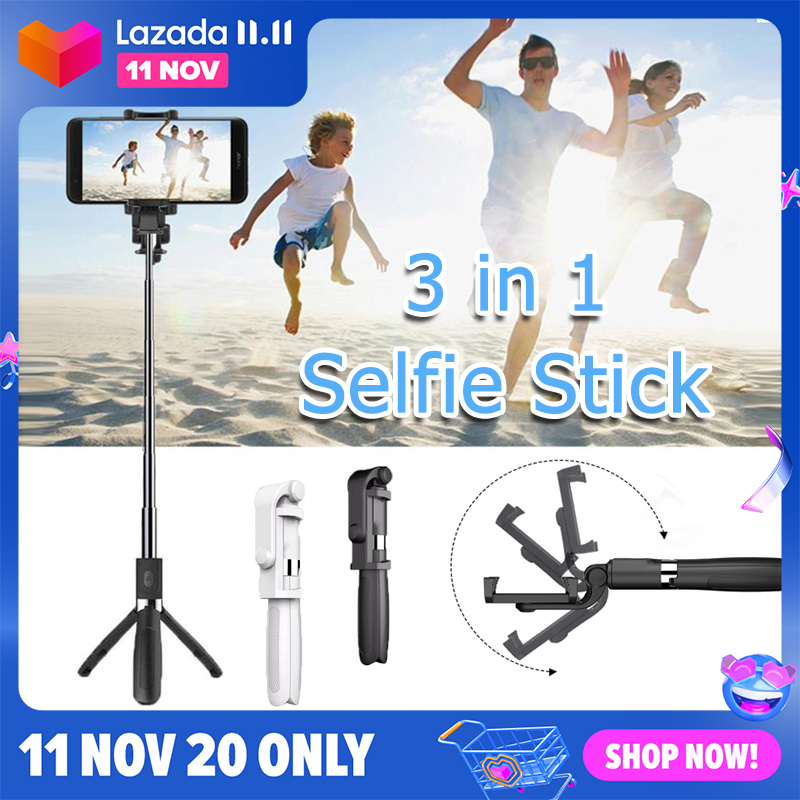 ไม้เซลฟี่ ไม้เซลฟี่บูทูธ ไม้เซลฟี่พกพา ขาตั้งกล่องเซลฟี่ พร้อมรีโมทบลูทูธ หมุนได้360องศา 3 In 1 Selfie Stick + Bluetooth Remote Selfie Stick Tripod Compatible iPhone/Huawei/Samsung D13