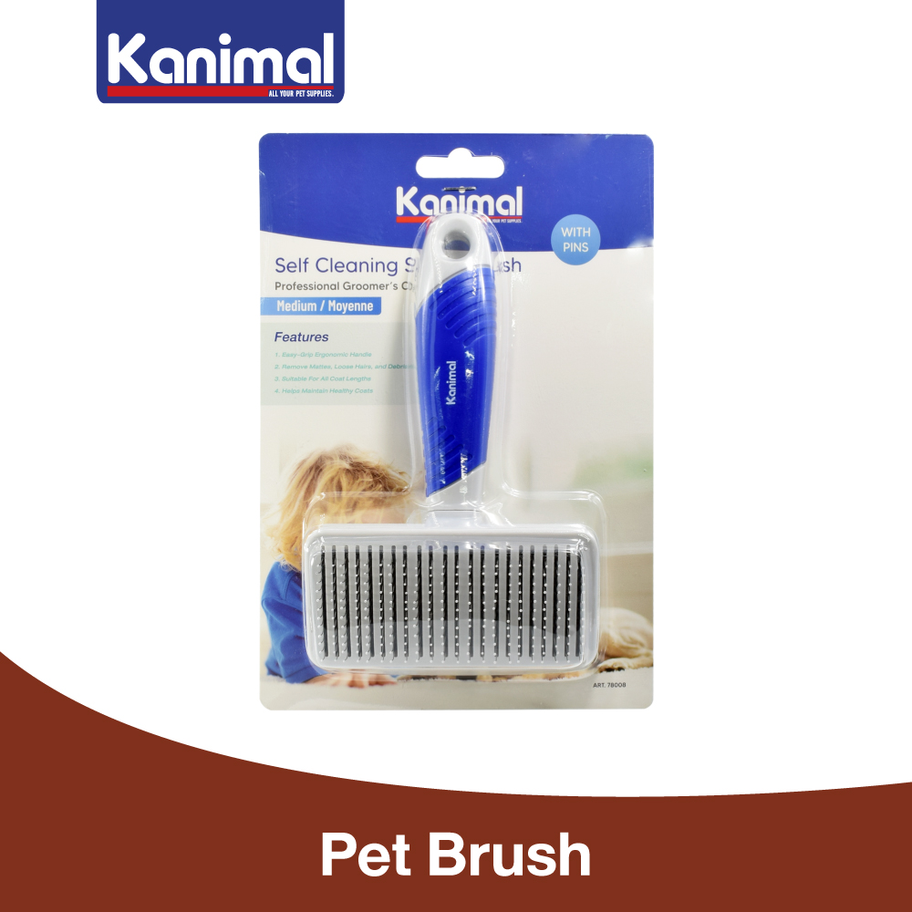 Kanimal Semi-Automatic Self Cleaning Slicker Brush With Safety Pins Suitalbe For All Breed Dogs and Cats Size M 17.5x10.8x6.5 cm. ราคา 244 บาท*ส่งฟรี