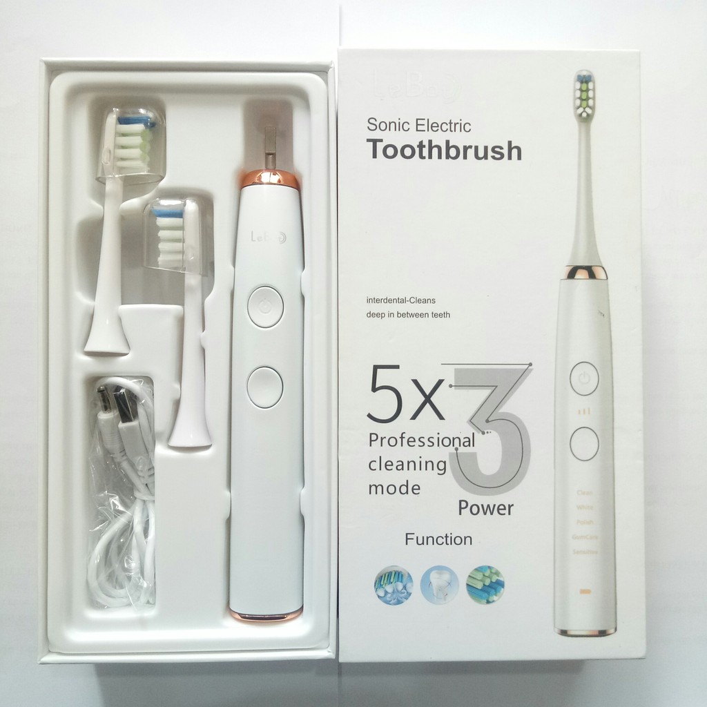 เเปรงสีฟันไฟฟ้า SONIC ELECTRIC TOOTHBRUSH LEBOT มีให้เลือก4สี WHITE / PINK / BLACK / BLUE *เเถมเเปรงเเยกอีก 1 ชิ้น* ใช้งานง่าย ชาร์จ1ครั้งใช้งานได้21วัน