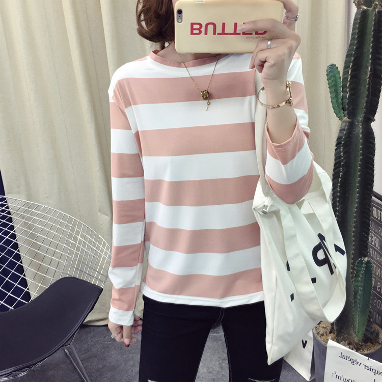 N fashion เสื้อยืดแขนยาว คอกลม ลายเส้น  รุ่น 8616