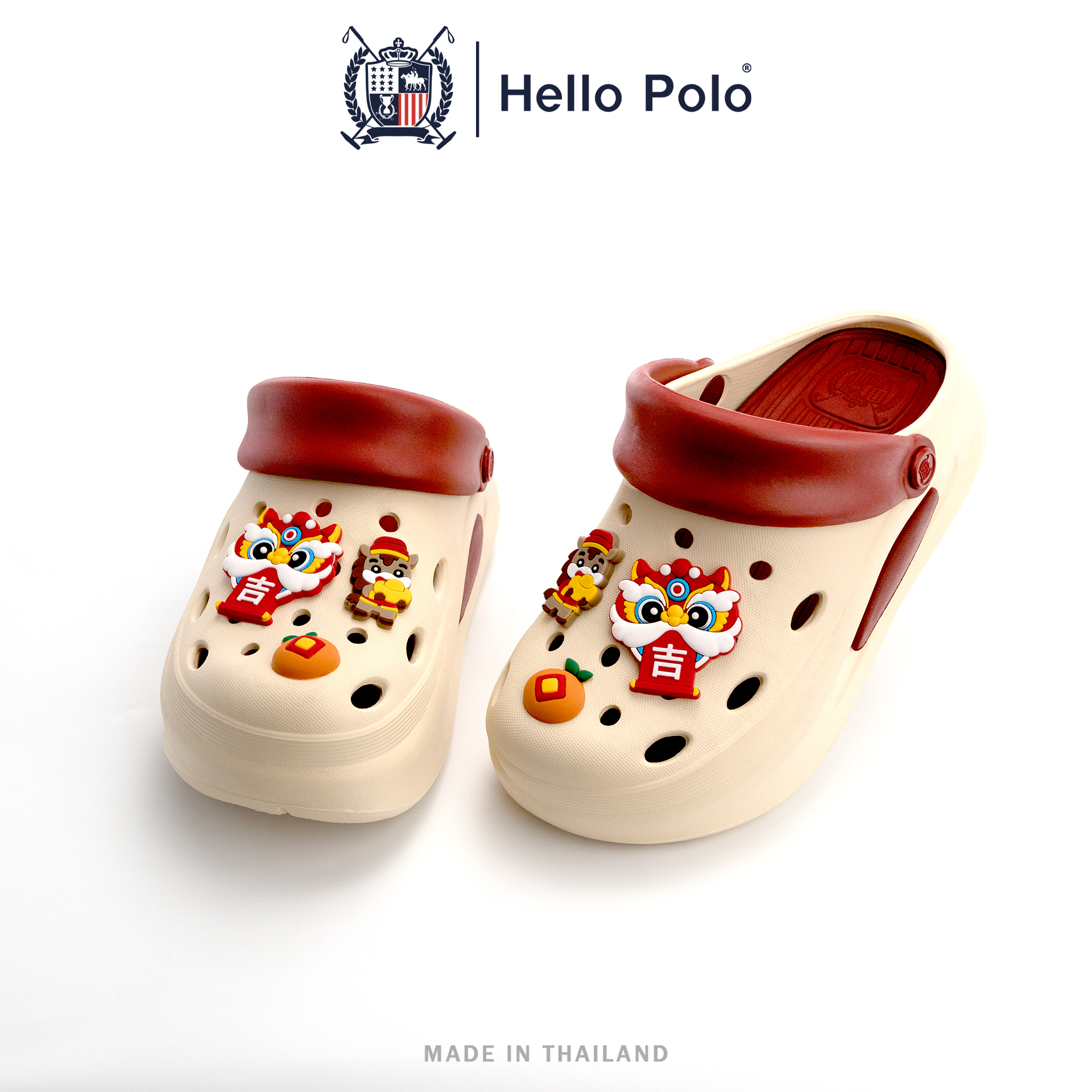 Hello Polo Women's Sandals, Cute, Cartoon Pattern, Thick Soles, Anti-Slip and Durable, Eva Material, Fashionable, Chinese New Year Shoes, Hong Hp8059Cny ราคา 179 บาท*ส่งฟรี