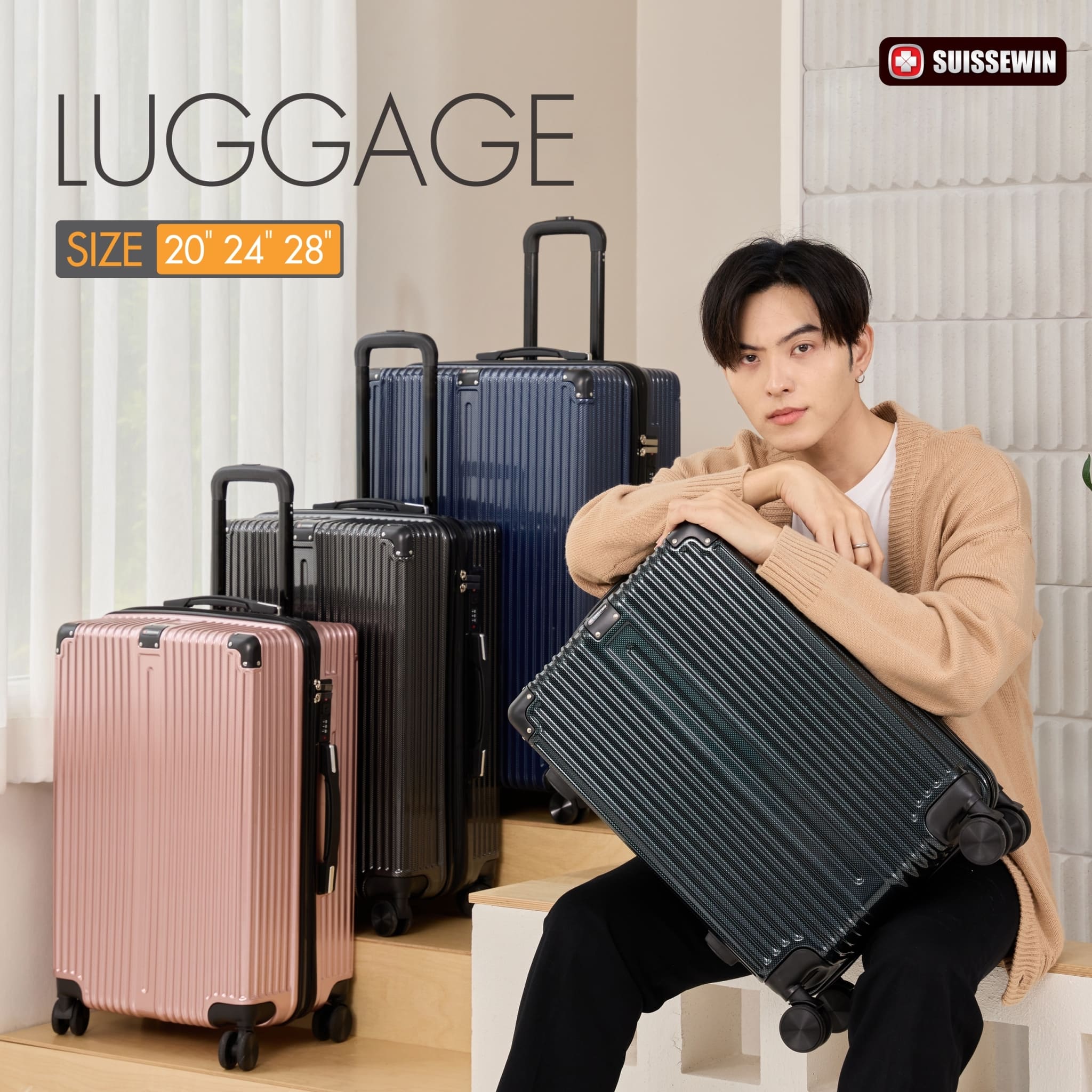 กระเป๋าเดินทางล้อลาก ลายแบบใหม่ วัสดุABS+PC เดินทางต่างประเทศ ขนาด 20-24-28 นิ้ว T060 ราคา 1,024 บาท*ส่งฟรี