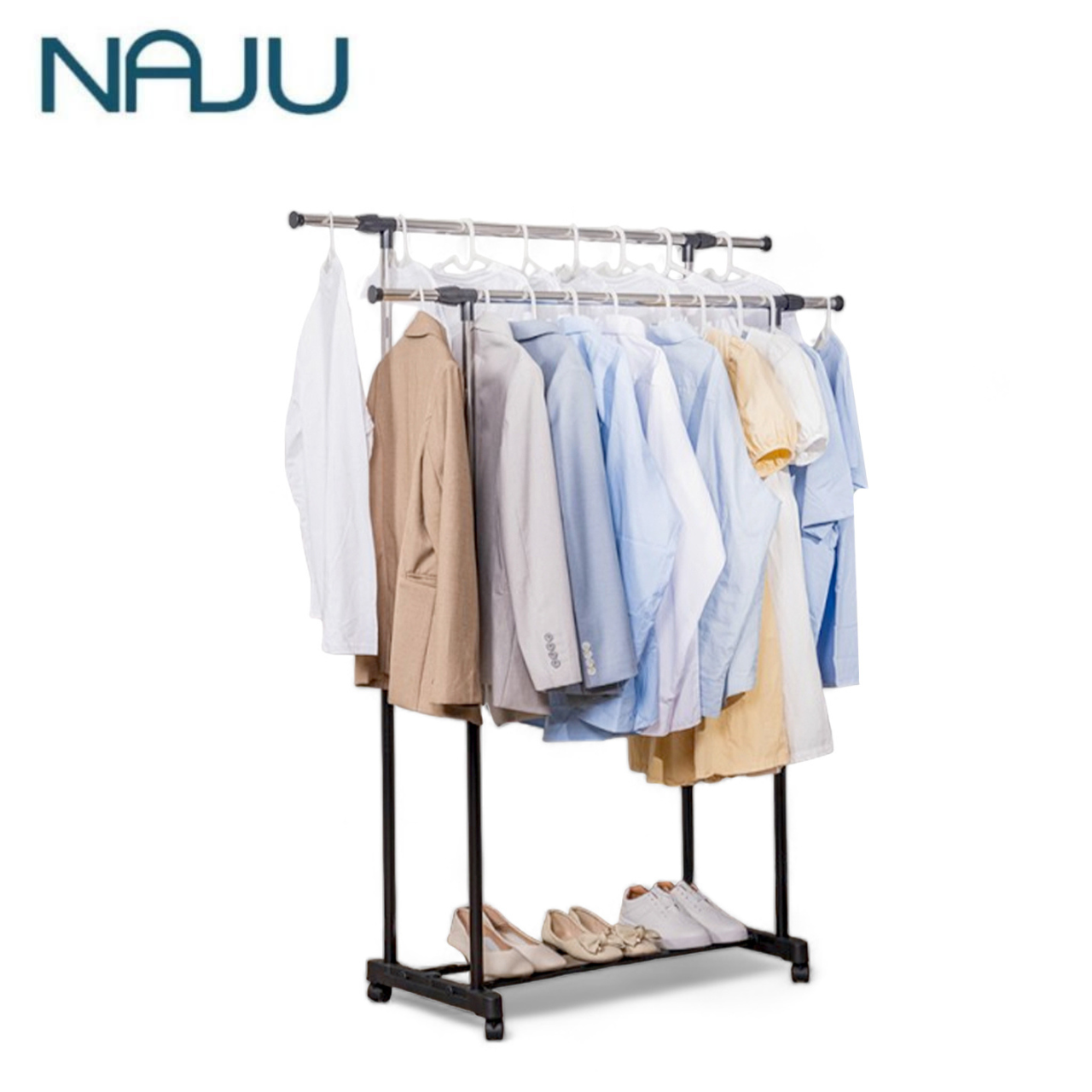 Naju ราวตากผ้าสแตนเลส ราวแขวนผ้า บาร์เดี่ยว ราวตากผ้า ราวแขวน มีเลื่อน ราวตากผ้าคอนโด ที่แขวนผ้า มีชั้นวาง ราคา 339 บาท*ส่งฟรี