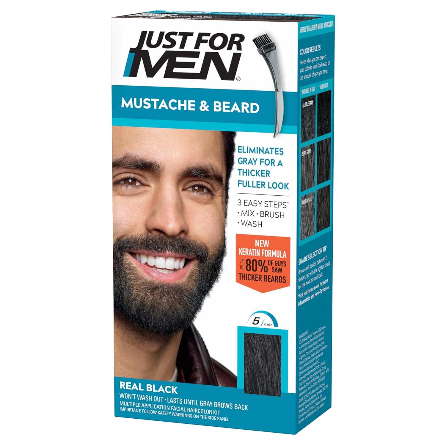 Just for Men Mustache & Beard Color Dye (Shade: Real Black M-55, Dark Brown M-45, Medium Dark Brown M-40) ราคา 720 บาท*ส่งฟรี