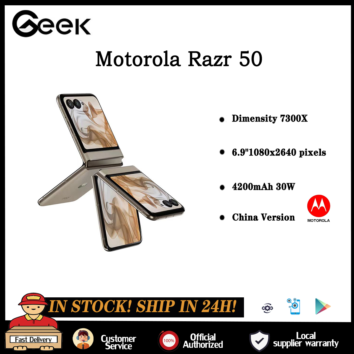 Lenovo Moto Razr 50 Mobile Phone 6.9inch 120Hz Dimensity 7300x 50MP Main Camera 4200mAh Google play OTA ราคา 15,750 บาท*ส่งฟรี