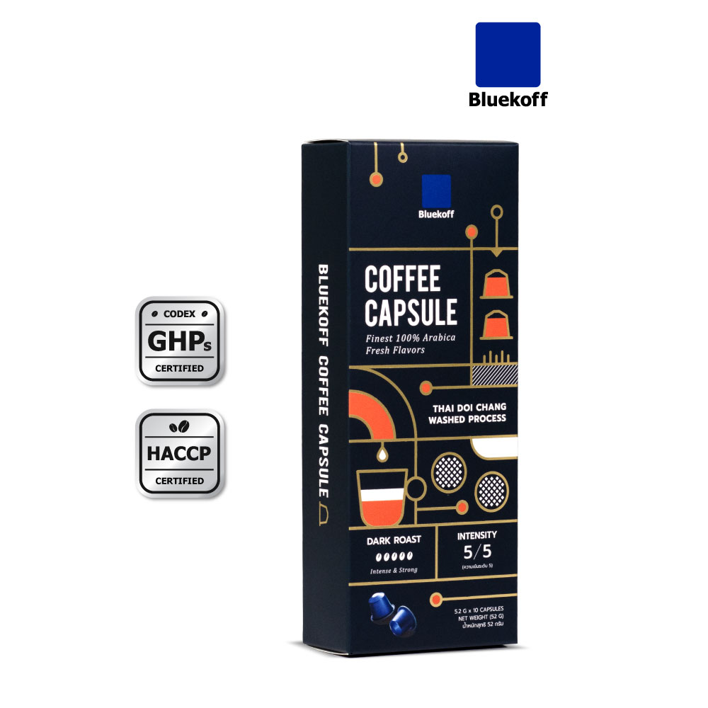 BLUEKOFF กาแฟแคปซูล อราบิก้า 100% THAI COFFEE CAPSULE DARK ROAST (คั่วเข้ม) (1กล่อง มี 10 แคปซูล) ราคา 175 บาท*ส่งฟรี