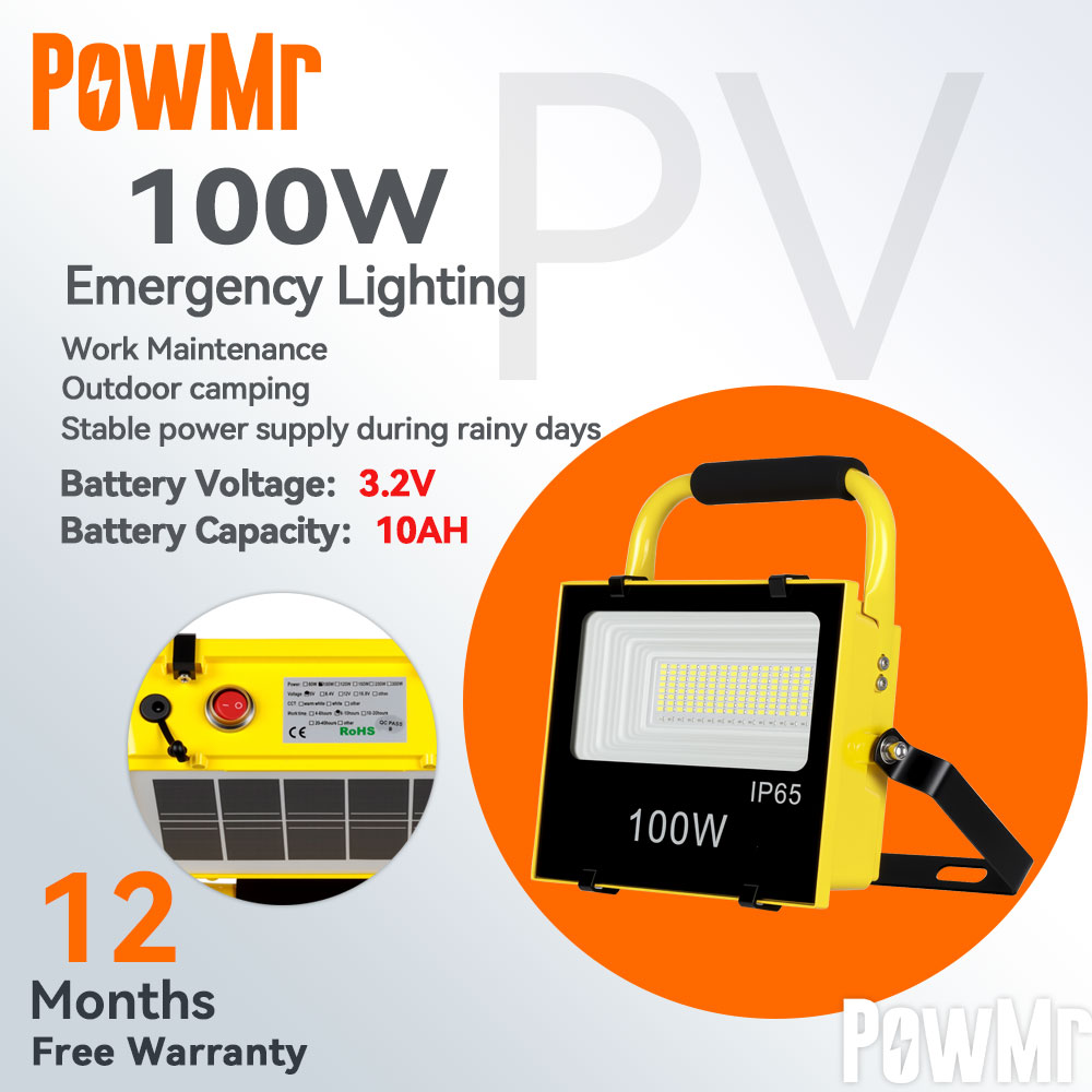 Powmr 100W 200W Ip65 Portable Flood Light Built-In Rechargeable Solar Panel Led Flood Light 220V Waterproof Outdoor Spotlight Reflector Led Lights Lamp ราคา 579 บาท*ส่งฟรี