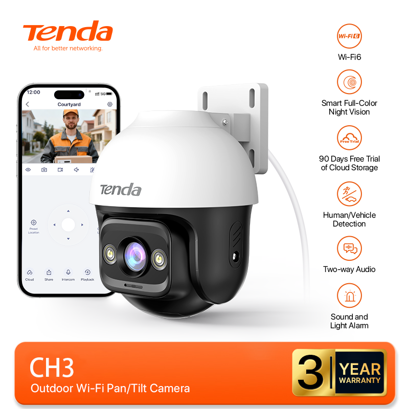 Tenda Ch3/Ch7/Ch9 Cctv Outdoor Security Wi-Fi Pan/Tilt Camera 3Mp/4Mp/6Mp Wireless Cctv Camera Night Vision Dual Lens ราคา 1,199 บาท*ส่งฟรี