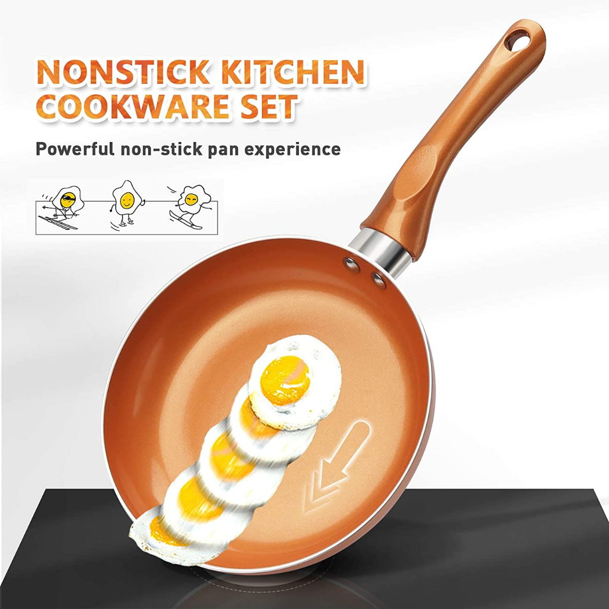 FRUITEAM 10pcs Cookware Set Ceramic Nonstick Soup Pot/Milk Pot/Frying Pans  Set