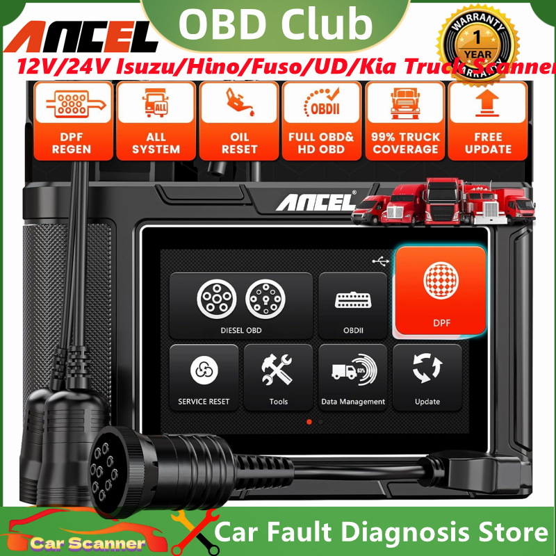 Ancel HD3200 12V/24V OBD2 Scanner Full System 2024 Heavy Duty Truck Scanner 2 in 1 Car Diagnostic Tool Ecu Reset Check Engine Fault Code Read&Clear For Isuzu/KIA/Hyundai/Hino /Fuso/UD Duty Scanner with Oil/DPF Reset ODB 2 Scanner Wifi Scanner ราคา 9,560 บาท*ส่งฟรี