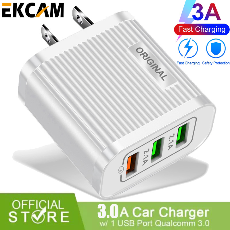 หัวชาร์จ อแดปเตอร์ชาร์จไฟ หัวชาร์จ QC 3.0 Quick Charge พร้อม 3 พอร์ต ค่าเร็ว 30Ｗ(1 ชิ้น)มี 3 ช่อง USB ports ใช้ชาร์จได้พร้อมกันสูงสุด 3 เครื่อง