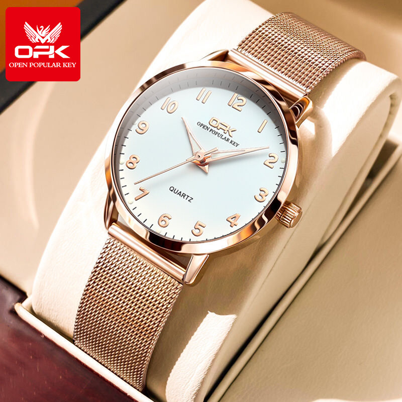 OPK Genuine Brand 2024 New Luxury Women's Watch Waterproof Fashion Rose Gold Watch Magnetic Strap Luminous Digital Dial Gift for Girlfriend ราคา 217 บาท*ส่งฟรี