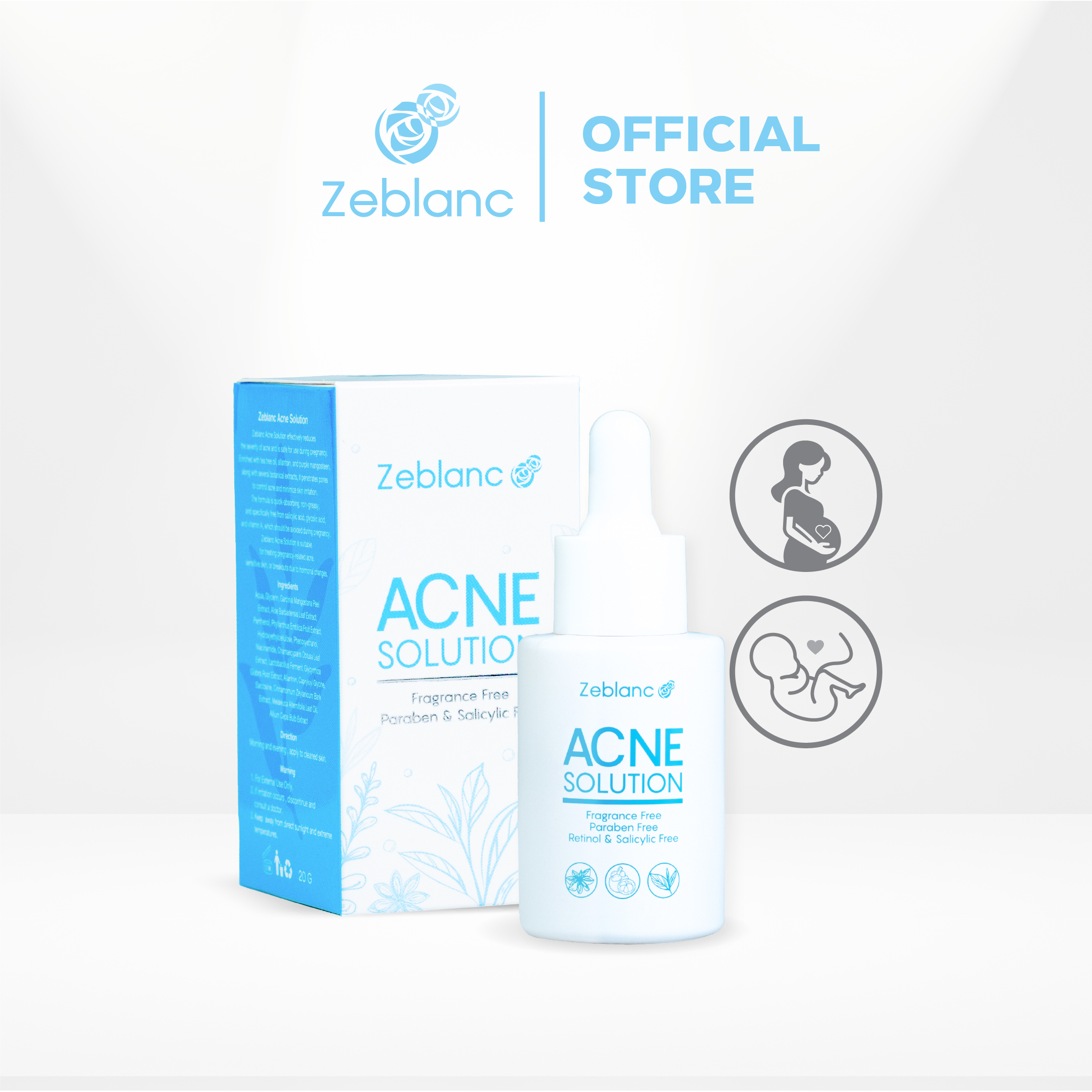 Zeblanc Acne Solution Acne Serum for Pregnant Women. Treats Acne Problems with Natural Extracts. Paraben-Free. Fragrance-Free. Skincare. ราคา 580 บาท*ส่งฟรี