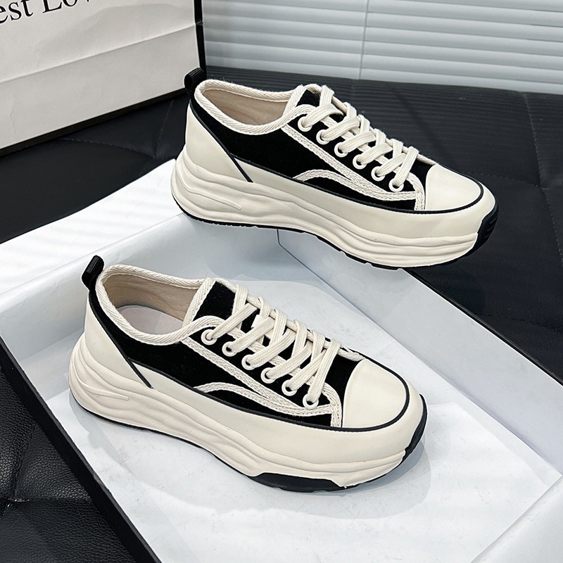 รูปภาพของ KAK SHOPZ🚚 (สีขาว, สีดำ) รองเท้าผ้าใบแพลตฟอร์ม, รองเท้าผ้าใบสตรีแบบผูกเชือก, สายไขว้, รองเท้าผ้าใบ