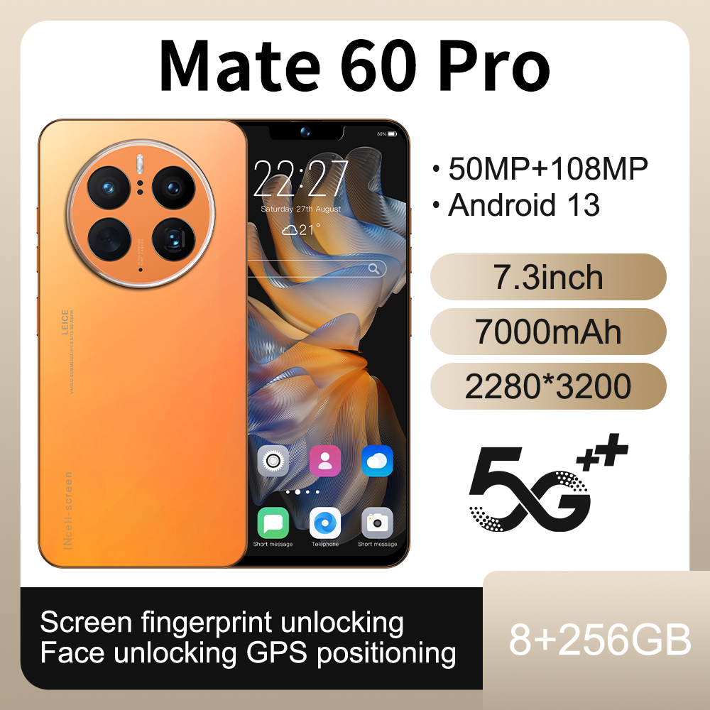 Global Version Mate60 pro Max โทรศัพท์มือถือ Android 13.0 7.3 "Waterdrop หน้าจอ HD (Ram 8GB + Rom 256GB) โทรศัพท์มือถือสมาร์ทโฟน 7000mAh 4G โทรศัพท์มือถือ หน้าจอ 7.3" แบตฯอkuergasy ราคา 2,699 บาท*ส่งฟรี