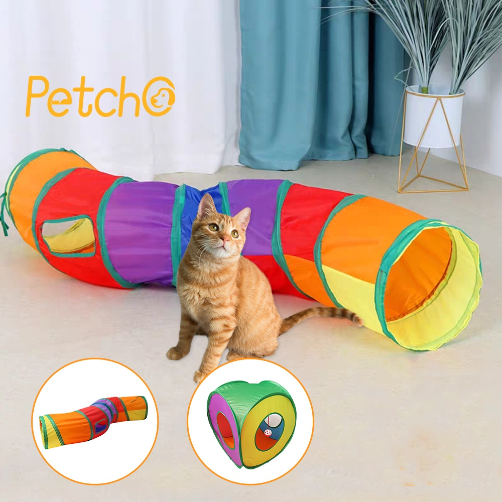 Petcho Pet Cat Play Tunnel Tube Collapsible, 3 Way S-Shape Excerise Pet Tunnel with Interactive Ball Indoor Outdoor, Pet Dog Toys for Small Animals, Puppy, Kitty, Kitten, Rabbit (Colorful) ราคา 72 บาท*ส่งฟรี