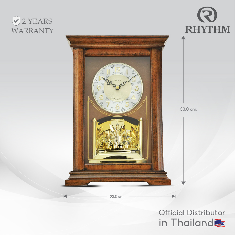RHYTHM นาฬิกาตั้งโต๊ะไม้จริง หน้าปัดสีขาว ตัวเลข 3 มิติ เสียงเพลง ฐานกว้าง 23 ซม.-CRH270UR06 ราคา 9,990 บาท*ส่งฟรี