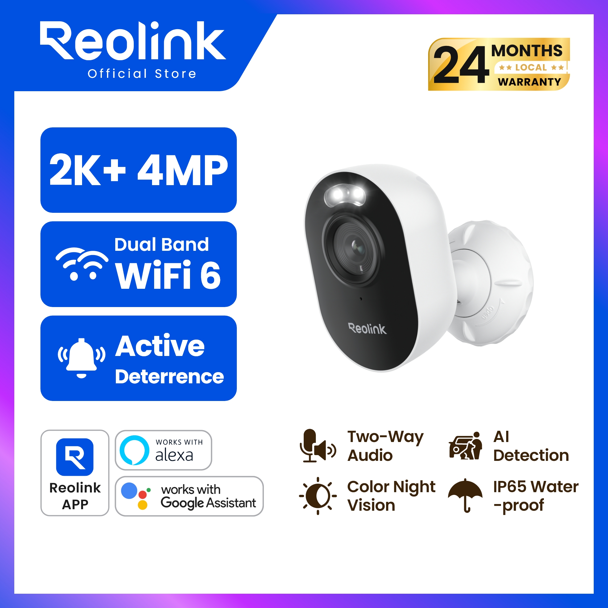 Reolink Lumus 2K (4Mp Upgraded Version) External Wireless Security Camera | Night Color Image Spotlight | Wi-Fi 2.4/5Ghz | Detect People/Vehicles/Animals | You Can Talk Back. | Built-In Recording, No Monthly Fee. ราคา 1,909 บาท*ส่งฟรี