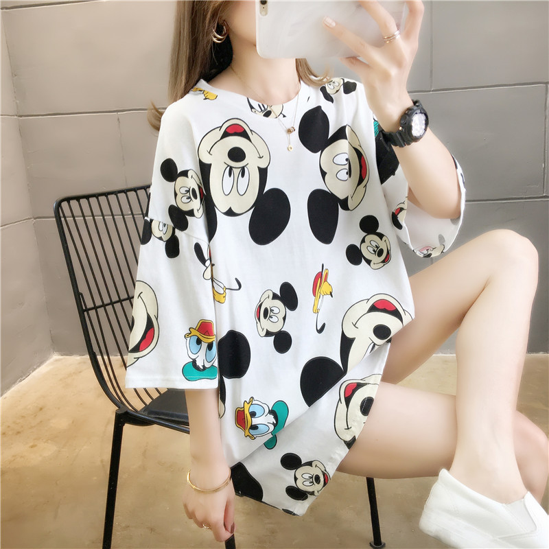 haohan shop เสื้อยืดแฟชั่นผู้หญิงลายทางแขนสั้นคอกลม เนื้อผ้าดีใส่สบาย! New Fashion women